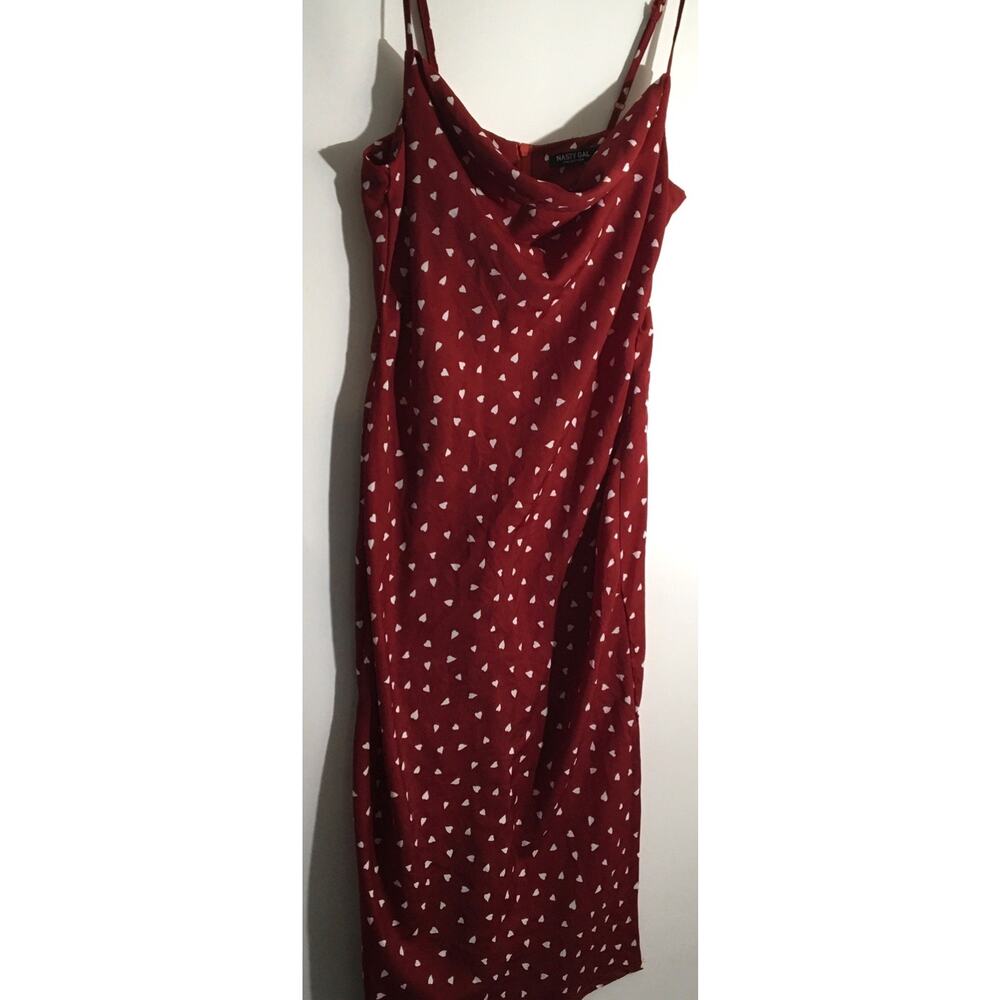 Nasty Gal Slip Dress Women's Sz 6 Red & White Hearts Strappy Draped Neck Light - Picture 3 of 8
